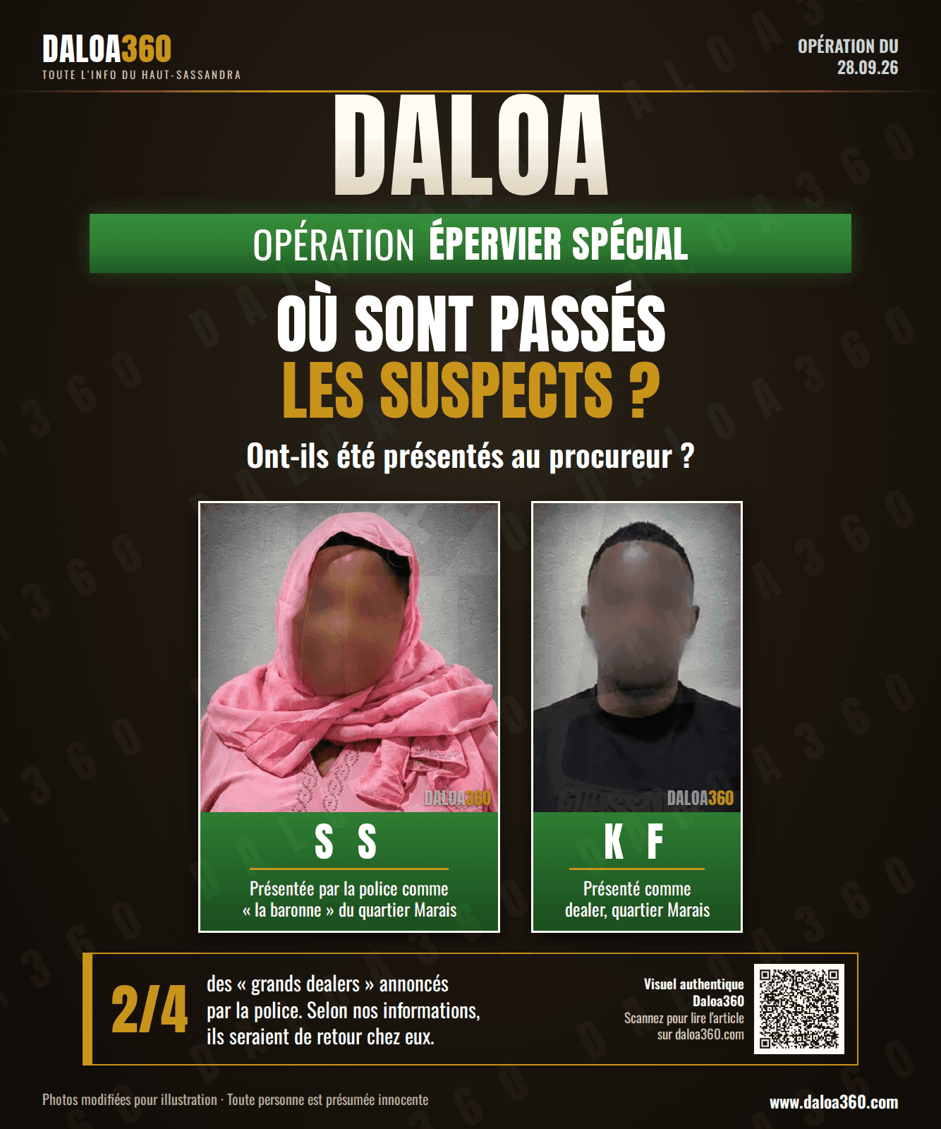 Visuel Daloa360 sur l'opération Épervier Spécial : deux suspects interpellés à Daloa auraient quitté la ville