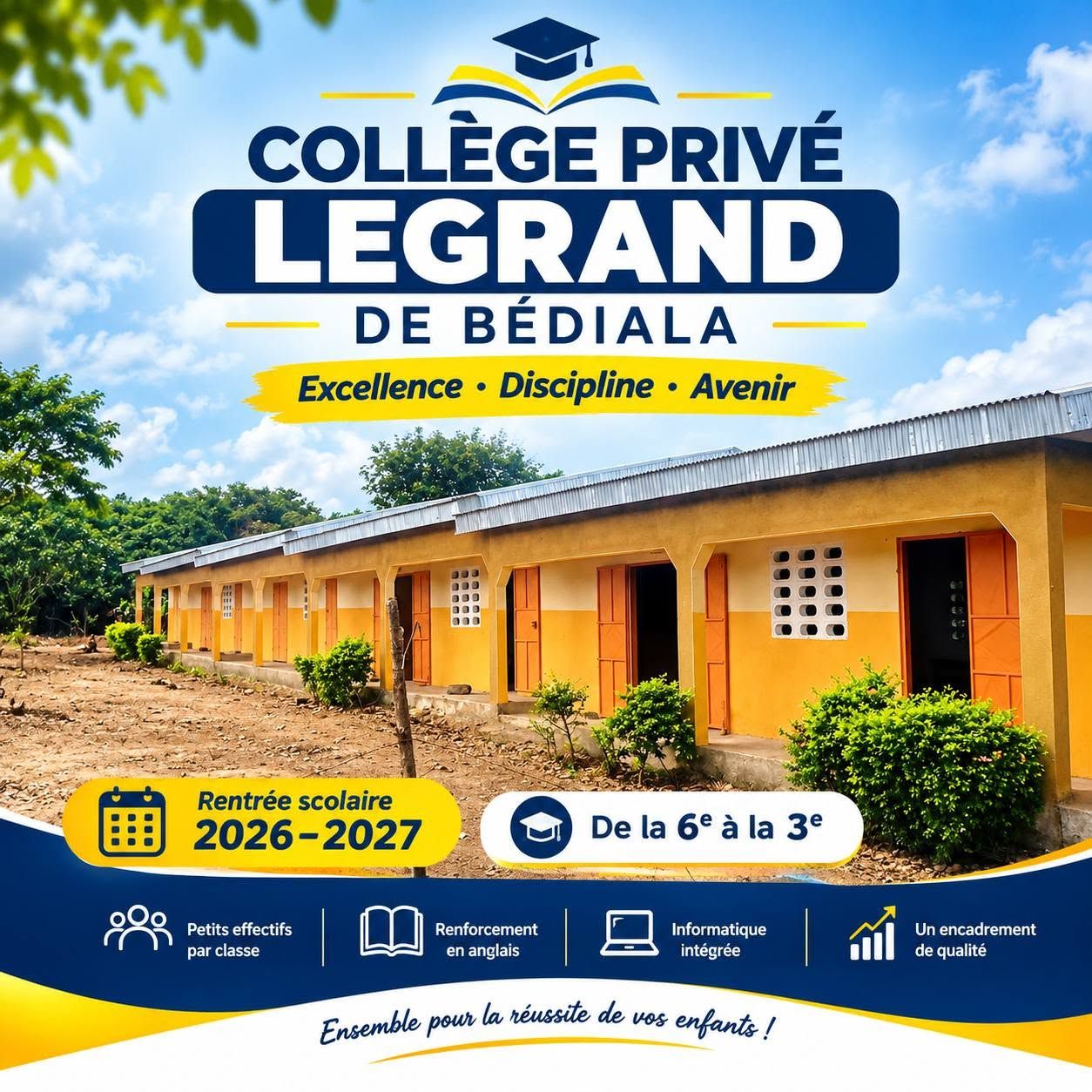 Bâtiment des salles de classe du Collège Privé Legrand de Bédiala