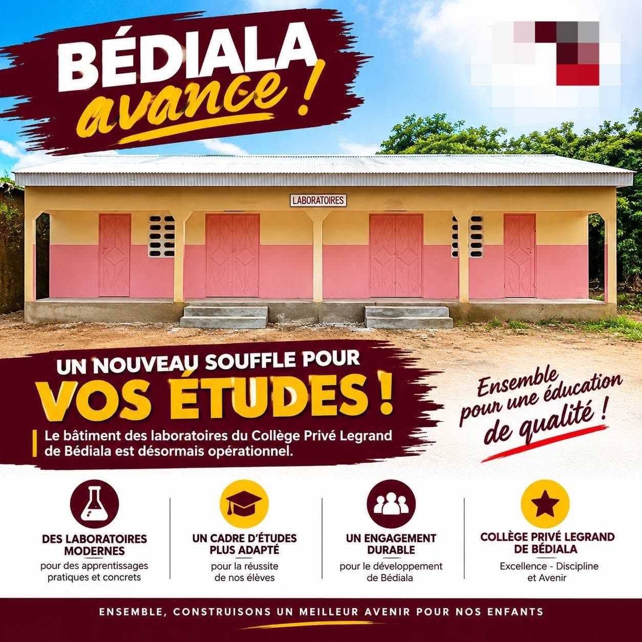 Bâtiment des laboratoires du Collège Privé Legrand de Bédiala