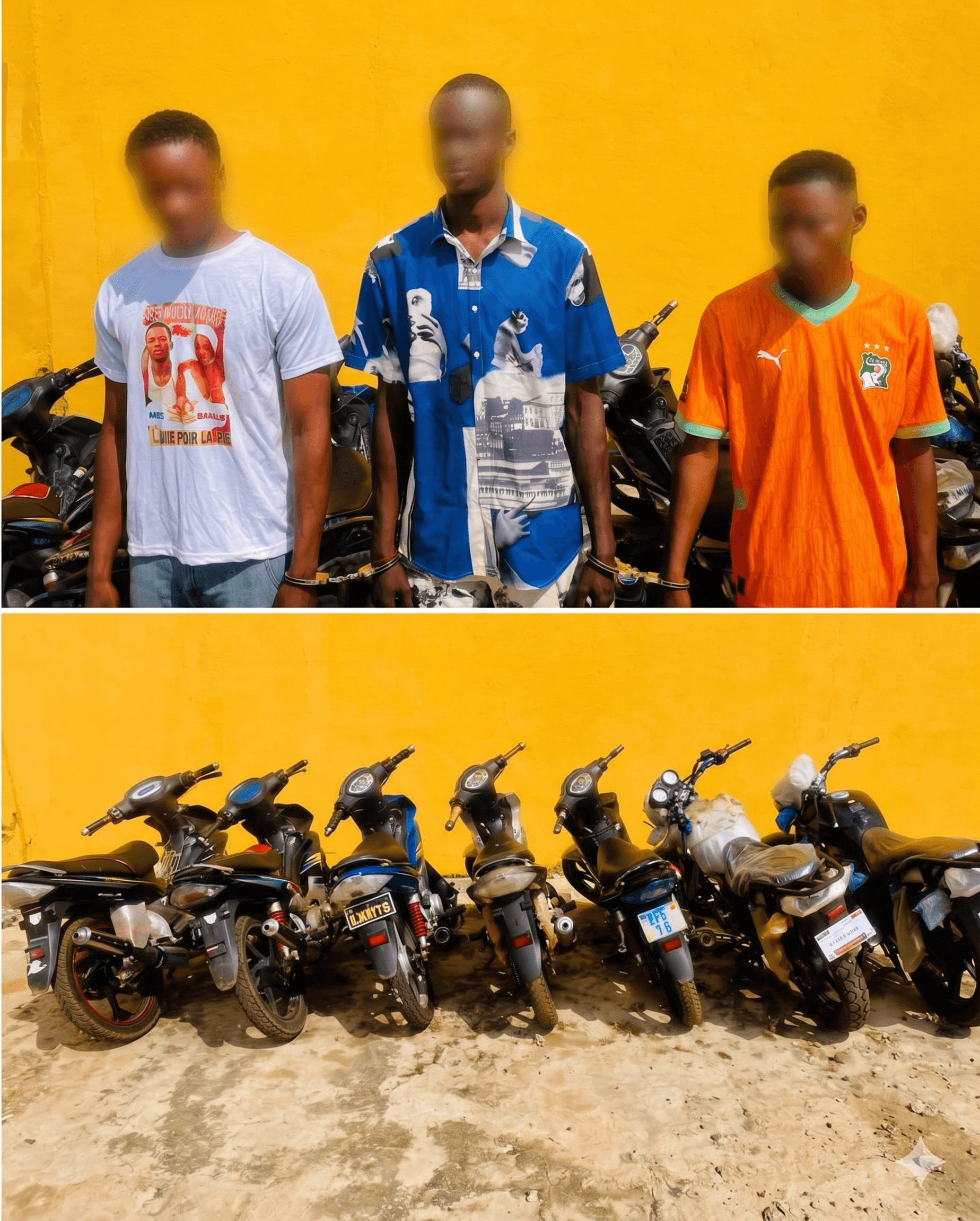 Saisie de sept motos et interpellation de trois individus par le District de Police de Daloa suite à un cortège de mariage dangereux